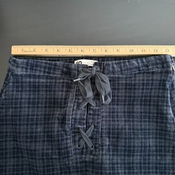 SO Corduroy A-Line Mini Skirt‎ Women's 3 Blue Plaid Lace-Up Detail Stretch Retro - Picture 7 of 8